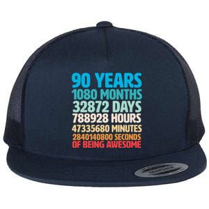 90 Years Of Being Awesome 90th Birthday Time Breakdown Flat Bill Trucker Hat