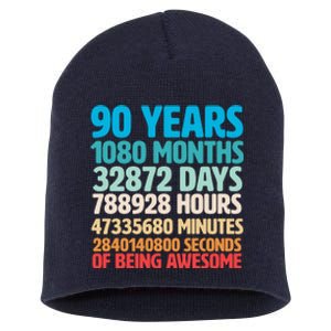 90 Years Of Being Awesome 90th Birthday Time Breakdown Short Acrylic Beanie