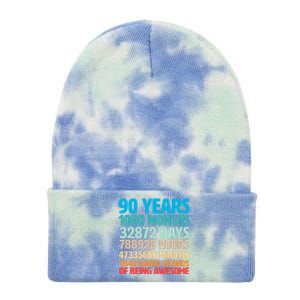 90 Years Of Being Awesome 90th Birthday Time Breakdown Tie Dye 12in Knit Beanie