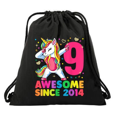 9 Years Old Unicorn Dabbing 9th Birthday Girl Unicorn Party T Drawstring Bag