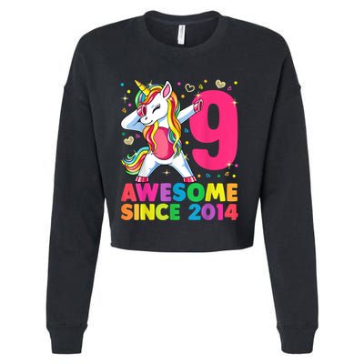 9 Years Old Unicorn Dabbing 9th Birthday Girl Unicorn Party T Cropped Pullover Crew