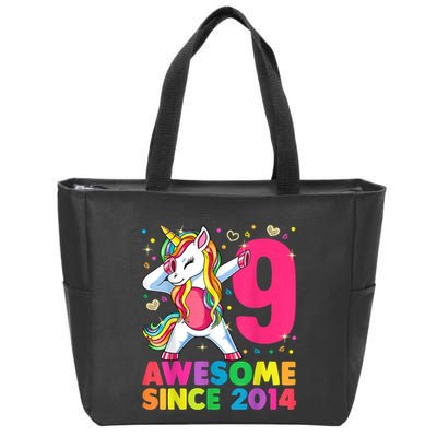 9 Years Old Unicorn Dabbing 9th Birthday Girl Unicorn Party T Zip Tote Bag
