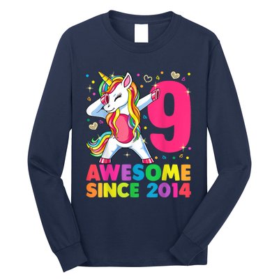 9 Years Old Unicorn Dabbing 9th Birthday Girl Unicorn Party T Long Sleeve Shirt