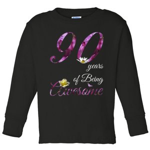 90 Year Old Shirt Awesome Floral 1933 90th Birthday Gift Toddler Long Sleeve Shirt