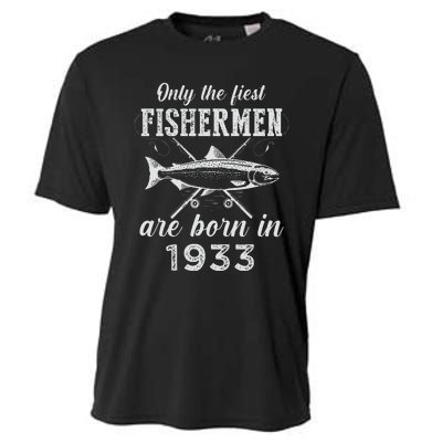 90 Year Old Fisherman Fishing Born In 1933 90th Birthday Cooling Performance Crew T-Shirt