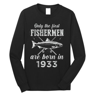 90 Year Old Fisherman Fishing Born In 1933 90th Birthday Long Sleeve Shirt