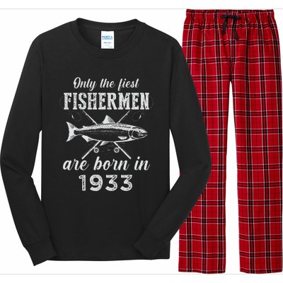 90 Year Old Fisherman Fishing Born In 1933 90th Birthday Long Sleeve Pajama Set