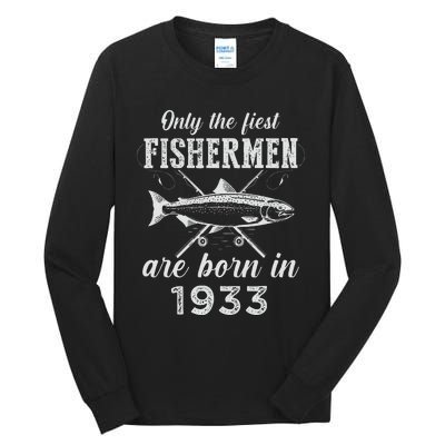 90 Year Old Fisherman Fishing Born In 1933 90th Birthday Tall Long Sleeve T-Shirt