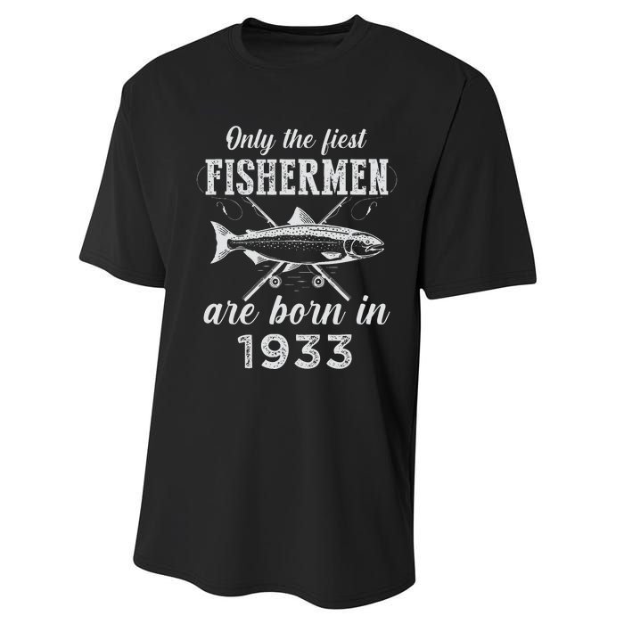 90 Year Old Fisherman Fishing Born In 1933 90th Birthday Performance Sprint T-Shirt