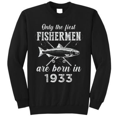 90 Year Old Fisherman Fishing Born In 1933 90th Birthday Tall Sweatshirt