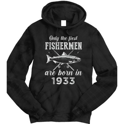 90 Year Old Fisherman Fishing Born In 1933 90th Birthday Tie Dye Hoodie