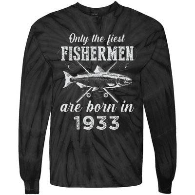 90 Year Old Fisherman Fishing Born In 1933 90th Birthday Tie-Dye Long Sleeve Shirt