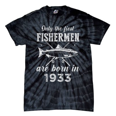 90 Year Old Fisherman Fishing Born In 1933 90th Birthday Tie-Dye T-Shirt