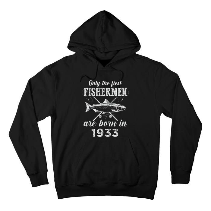 90 Year Old Fisherman Fishing Born In 1933 90th Birthday Tall Hoodie