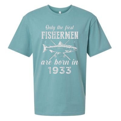 90 Year Old Fisherman Fishing Born In 1933 90th Birthday Sueded Cloud Jersey T-Shirt