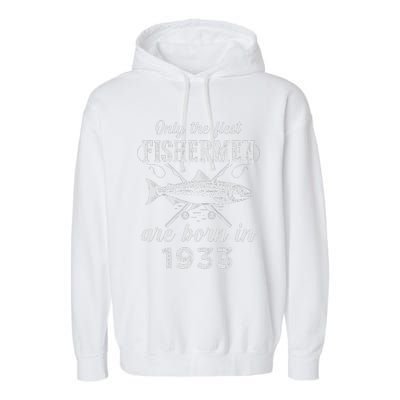 90 Year Old Fisherman Fishing Born In 1933 90th Birthday Garment-Dyed Fleece Hoodie