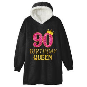 90 Years Old Birthday Queen  Shirt 90th Birthday Pink Hooded Wearable Blanket