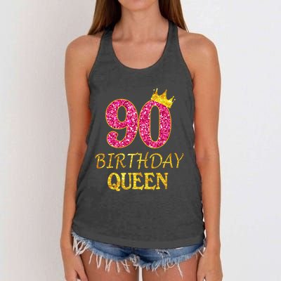 90 Years Old Birthday Queen  Shirt 90th Birthday Pink Women's Knotted Racerback Tank