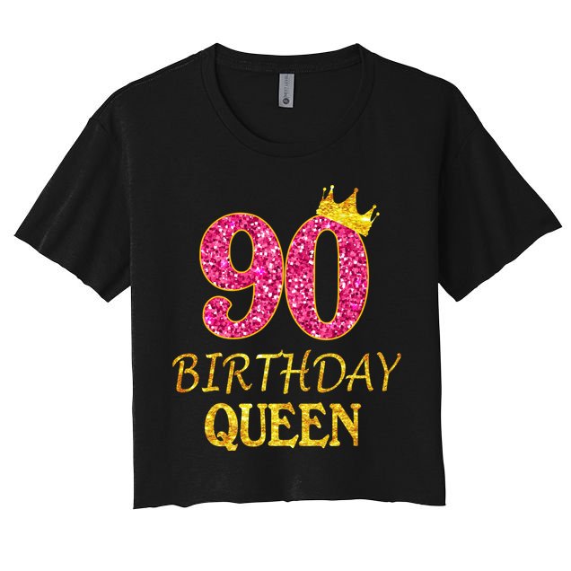 90 Years Old Birthday Queen  Shirt 90th Birthday Pink Crop Top