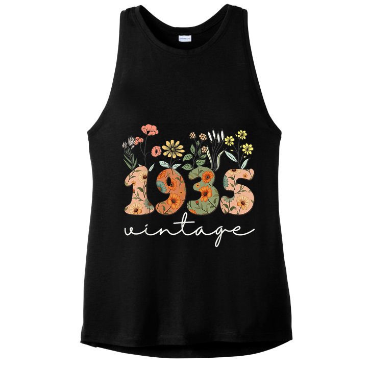 90 Years Old Vintage 1935 90th Birthday Floral Wildflower Ladies PosiCharge Tri-Blend Wicking Tank