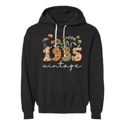 90 Years Old Vintage 1935 90th Birthday Floral Wildflower Garment-Dyed Fleece Hoodie