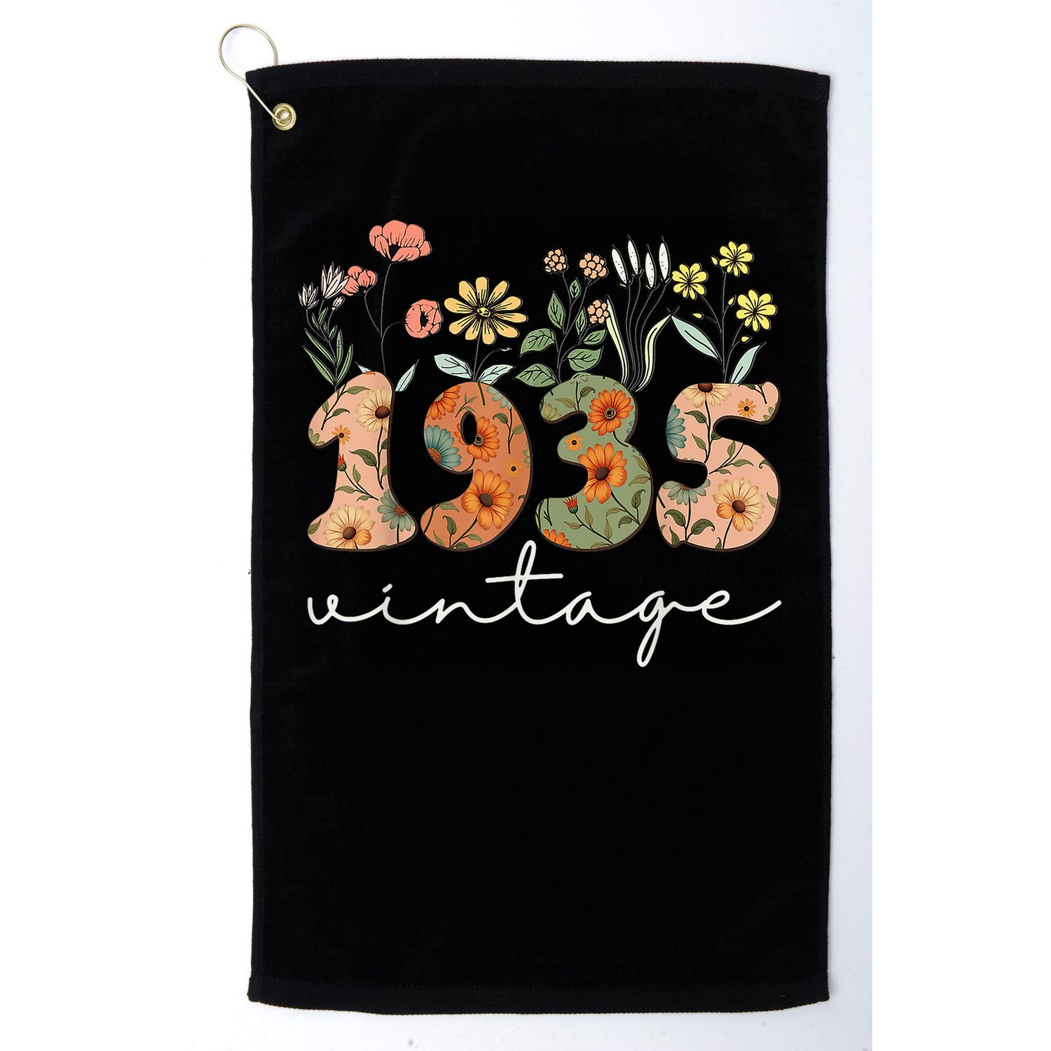 90 Years Old Vintage 1935 90th Birthday Floral Wildflower Golf Towel