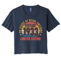 90 Years Of Being Awesome 1933 Limited Edition Vintage Retro Women's Crop Top Tee