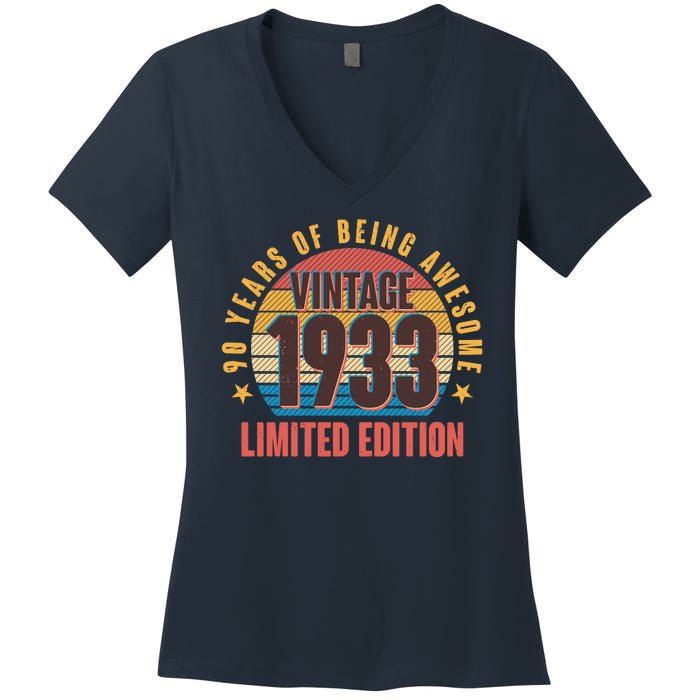 90 Years Of Being Awesome 1933 Limited Edition Vintage Retro Women's V-Neck T-Shirt