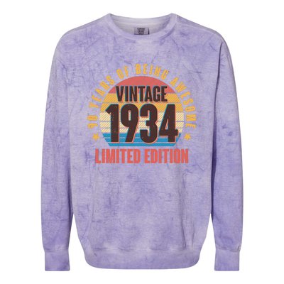 90 Years Of Being Awesome 1934 Limited Edition Vintage Retro Colorblast Crewneck Sweatshirt