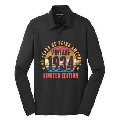 90 Years Of Being Awesome 1934 Limited Edition Vintage Retro Silk Touch Performance Long Sleeve Polo