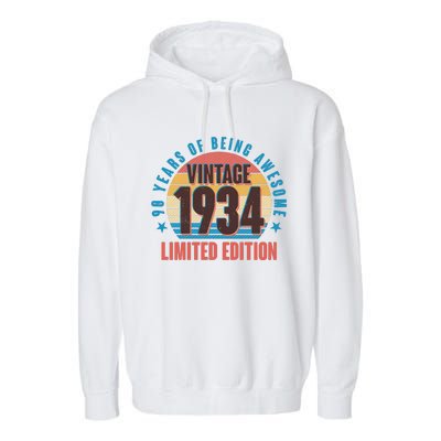 90 Years Of Being Awesome 1934 Limited Edition Vintage Retro Garment-Dyed Fleece Hoodie