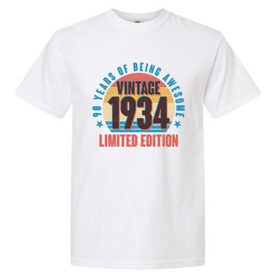 90 Years Of Being Awesome 1934 Limited Edition Vintage Retro Garment-Dyed Heavyweight T-Shirt