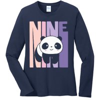 9 Year Old Cute Panda Birthday Girl 9th Bday Ladies Long Sleeve Shirt