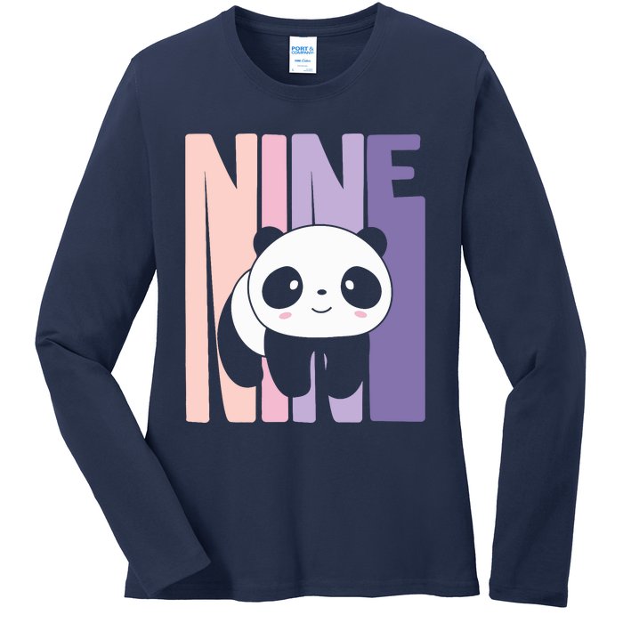 9 Year Old Cute Panda Birthday Girl 9th Bday Ladies Long Sleeve Shirt