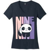 9 Year Old Cute Panda Birthday Girl 9th Bday Women's V-Neck T-Shirt