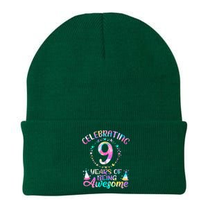 9 Years Of Being Awesome 9 Years Old 9th Birthday Tie Dye Knit Cap Winter Beanie