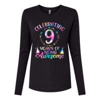 9 Years Of Being Awesome 9 Years Old 9th Birthday Tie Dye Womens Cotton Relaxed Long Sleeve T-Shirt