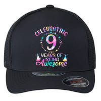 9 Years Of Being Awesome 9 Years Old 9th Birthday Tie Dye Flexfit Unipanel Trucker Cap