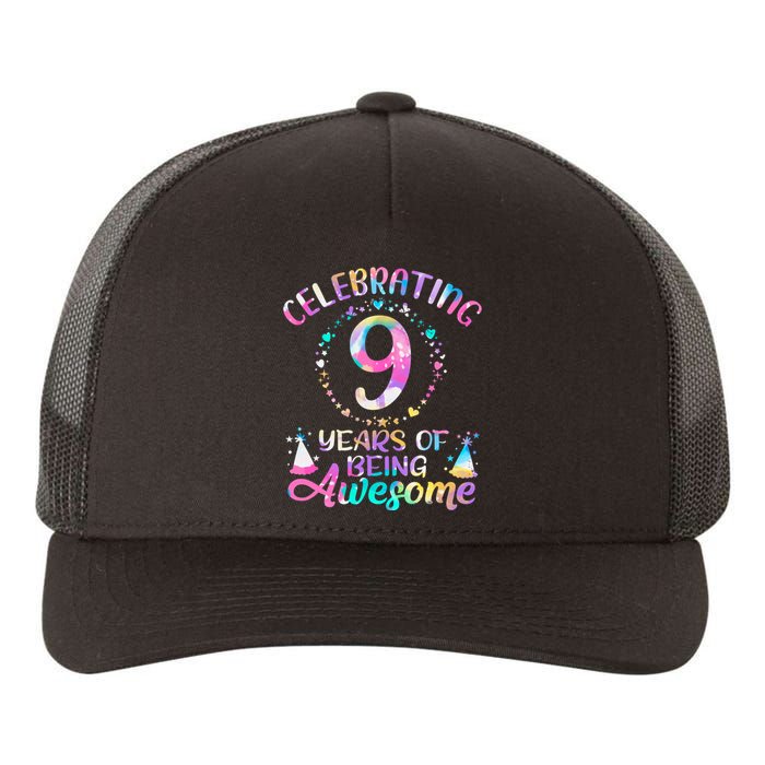 9 Years Of Being Awesome 9 Years Old 9th Birthday Tie Dye Yupoong Adult 5-Panel Trucker Hat