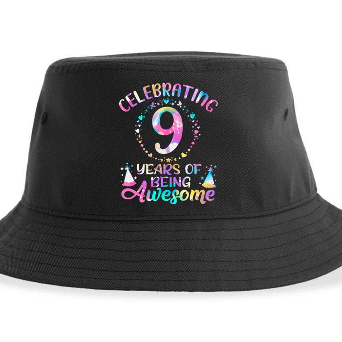 9 Years Of Being Awesome 9 Years Old 9th Birthday Tie Dye Sustainable Bucket Hat