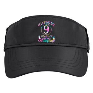 9 Years Of Being Awesome 9 Years Old 9th Birthday Tie Dye Adult Drive Performance Visor