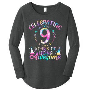 9 Years Of Being Awesome 9 Years Old 9th Birthday Tie Dye Women's Perfect Tri Tunic Long Sleeve Shirt