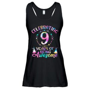 9 Years Of Being Awesome 9 Years Old 9th Birthday Tie Dye Ladies Essential Flowy Tank