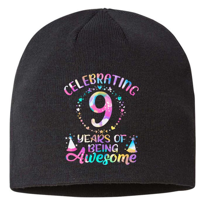 9 Years Of Being Awesome 9 Years Old 9th Birthday Tie Dye Sustainable Beanie