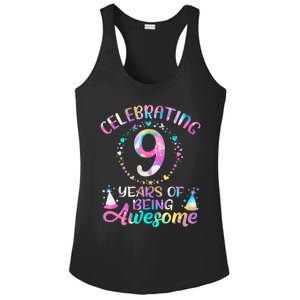 9 Years Of Being Awesome 9 Years Old 9th Birthday Tie Dye Ladies PosiCharge Competitor Racerback Tank