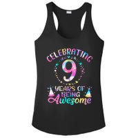 9 Years Of Being Awesome 9 Years Old 9th Birthday Tie Dye Ladies PosiCharge Competitor Racerback Tank