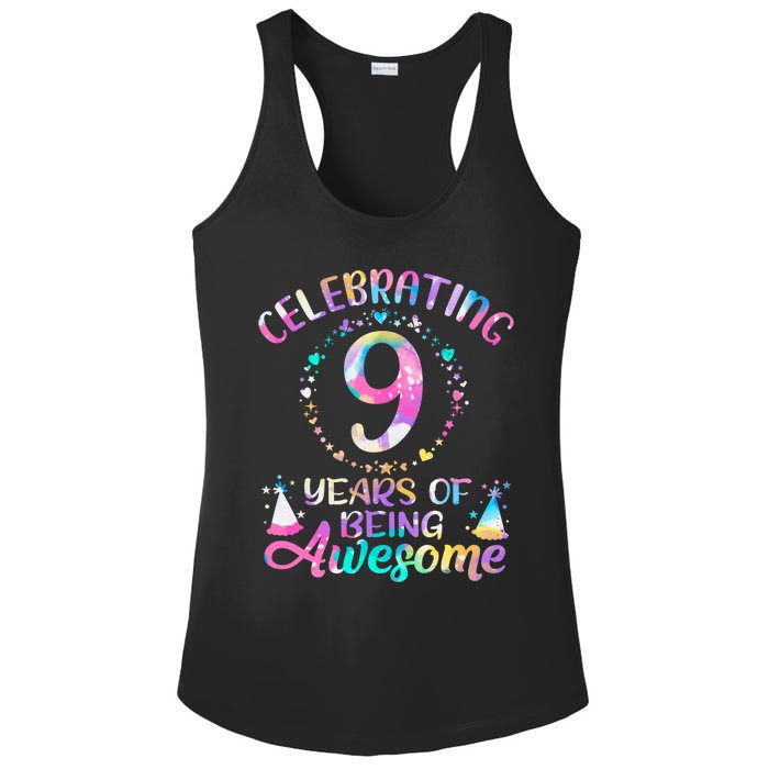 9 Years Of Being Awesome 9 Years Old 9th Birthday Tie Dye Ladies PosiCharge Competitor Racerback Tank