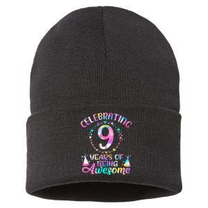 9 Years Of Being Awesome 9 Years Old 9th Birthday Tie Dye Sustainable Knit Beanie