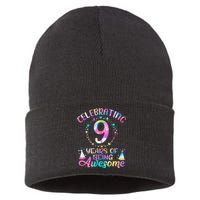 9 Years Of Being Awesome 9 Years Old 9th Birthday Tie Dye Sustainable Knit Beanie