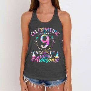 9 Years Of Being Awesome 9 Years Old 9th Birthday Tie Dye Women's Knotted Racerback Tank